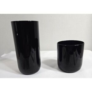 Vintage Libbey Black Amethyst Glass 16 oz and 11 oz Glasses Lot of 2